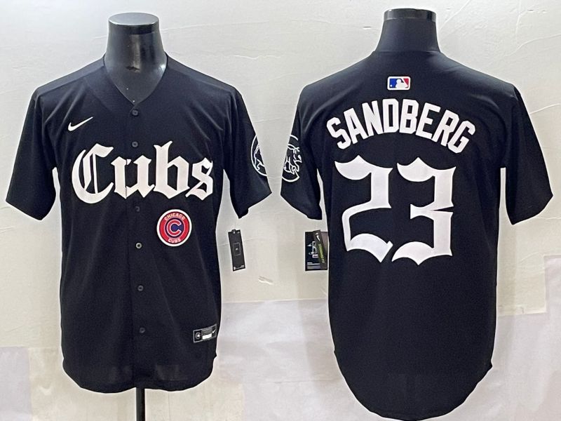 Men 2025 Chicago Cubs #23 Sandberg Black Five generations Joint Name Nike MLB Jersey style 17